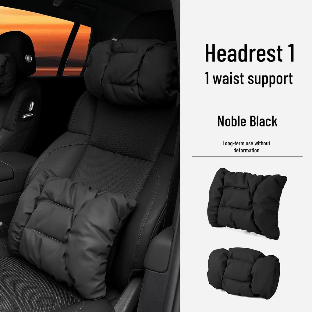 Neues Luxus Auto Kopfstützen- & Lendenwirbelstützkissen - Fleckenresistentes Leder, Fortschrittliche Nackenstütze & Baumwollpolster