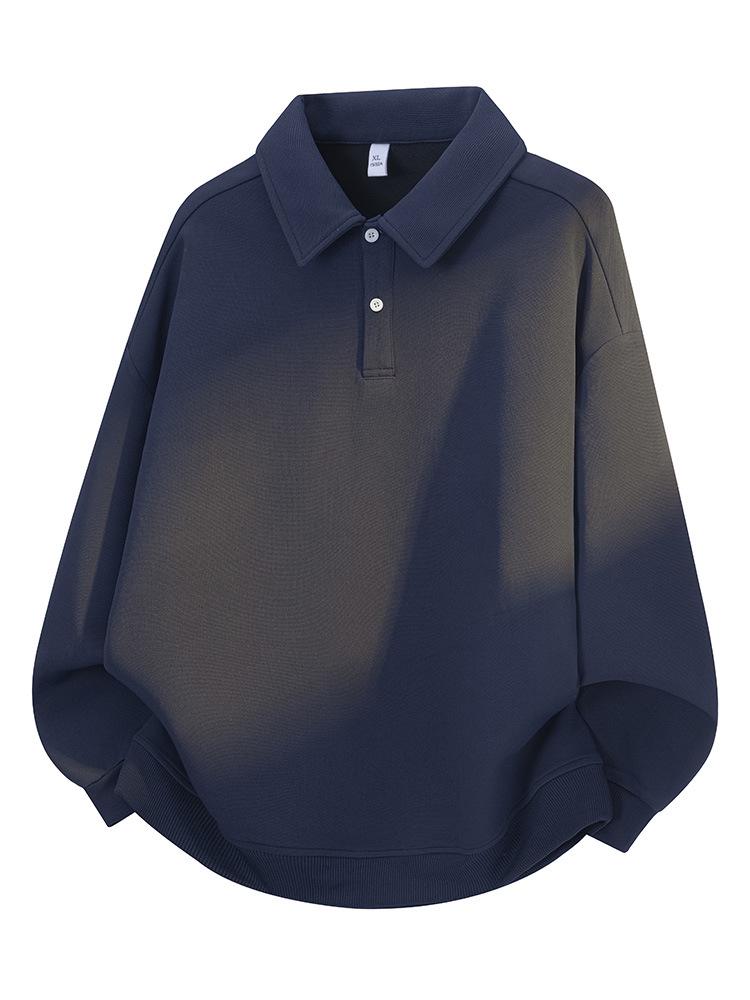 Men's Air Layer Polo Hoodie - Solid Color, Loose Fit, Long Sleeve Top (Autumn 2026)