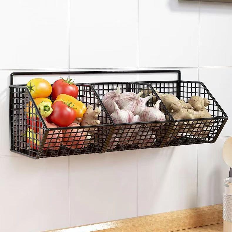 Wall-Mounted Storage Basket for Scallions, Ginger, and Garlic