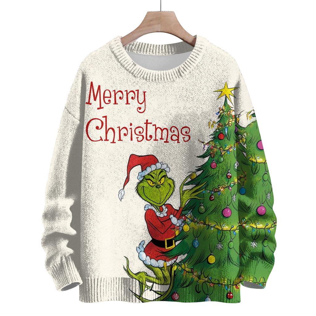 Ladies' Fashionable Casual Long Sleeved Christmas Cute Printed Round Neck Knitted Yarn