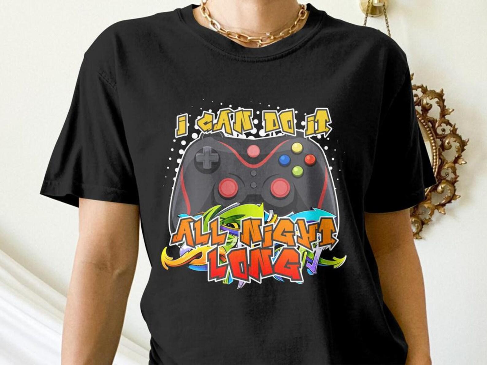 Funny Gamer Shirt, I Can Do It All Night Long, Funny Gaming Gift, Video Game Graffiti Tees M