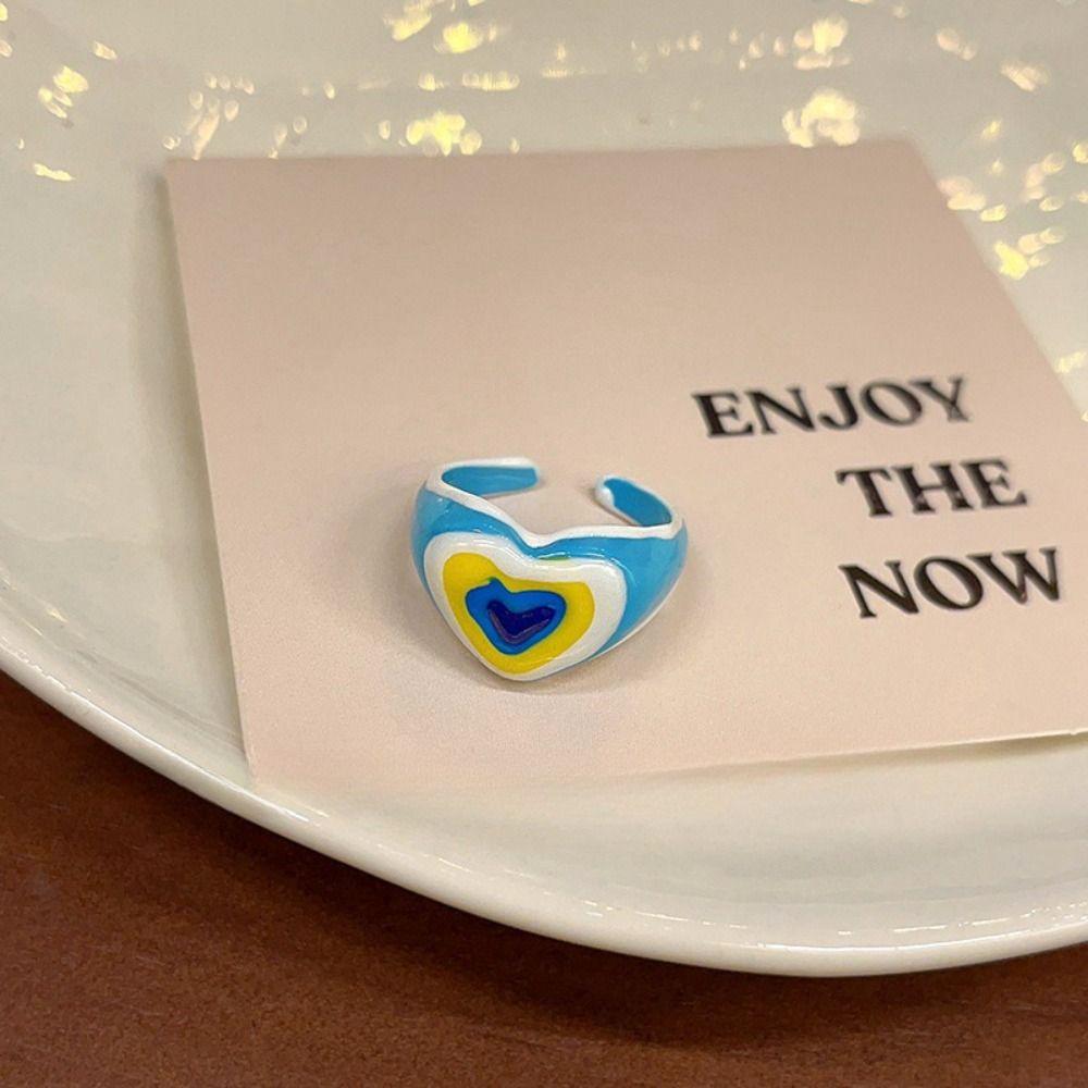Dopamine Opening Finger Ring Adjustable Heart Ring Fashionable Glaze Ring  Party Favors