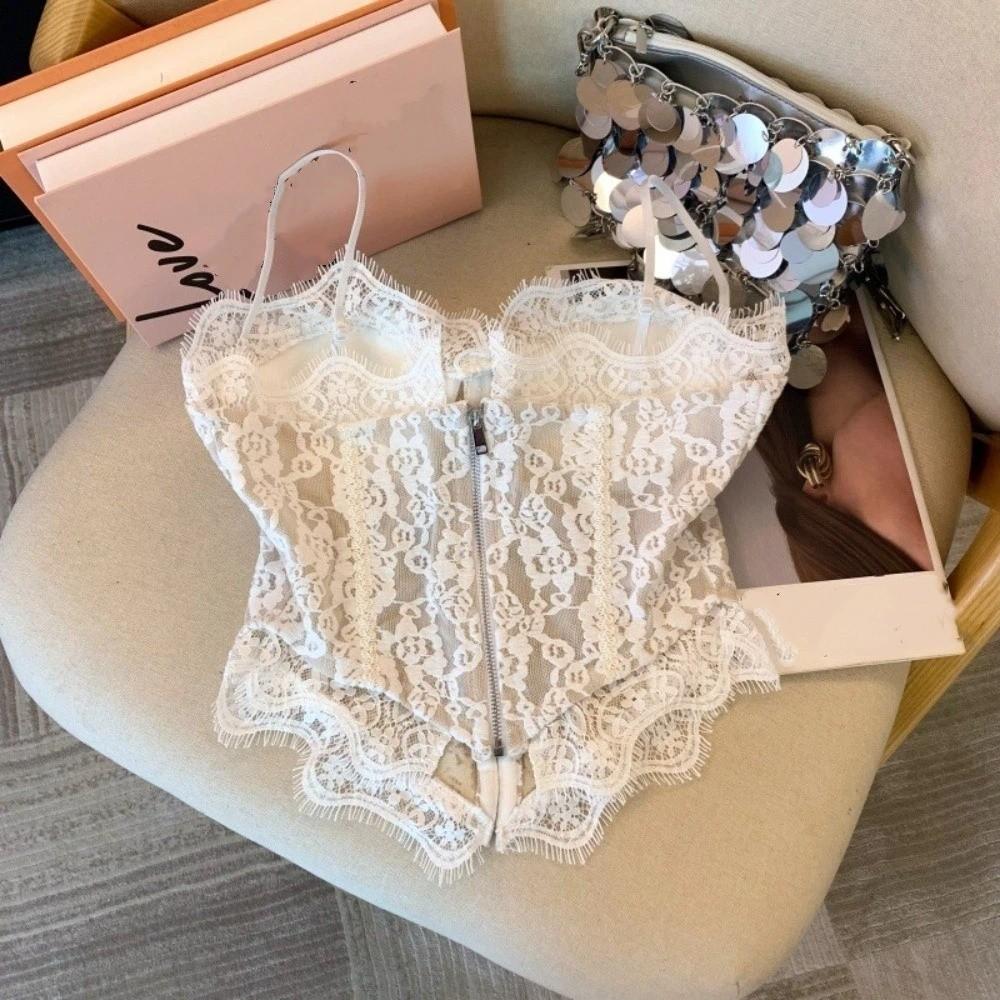 Transparent Lace Corset Sleeveless Suspender Vest Fashion Lace Camisole Spring Summer