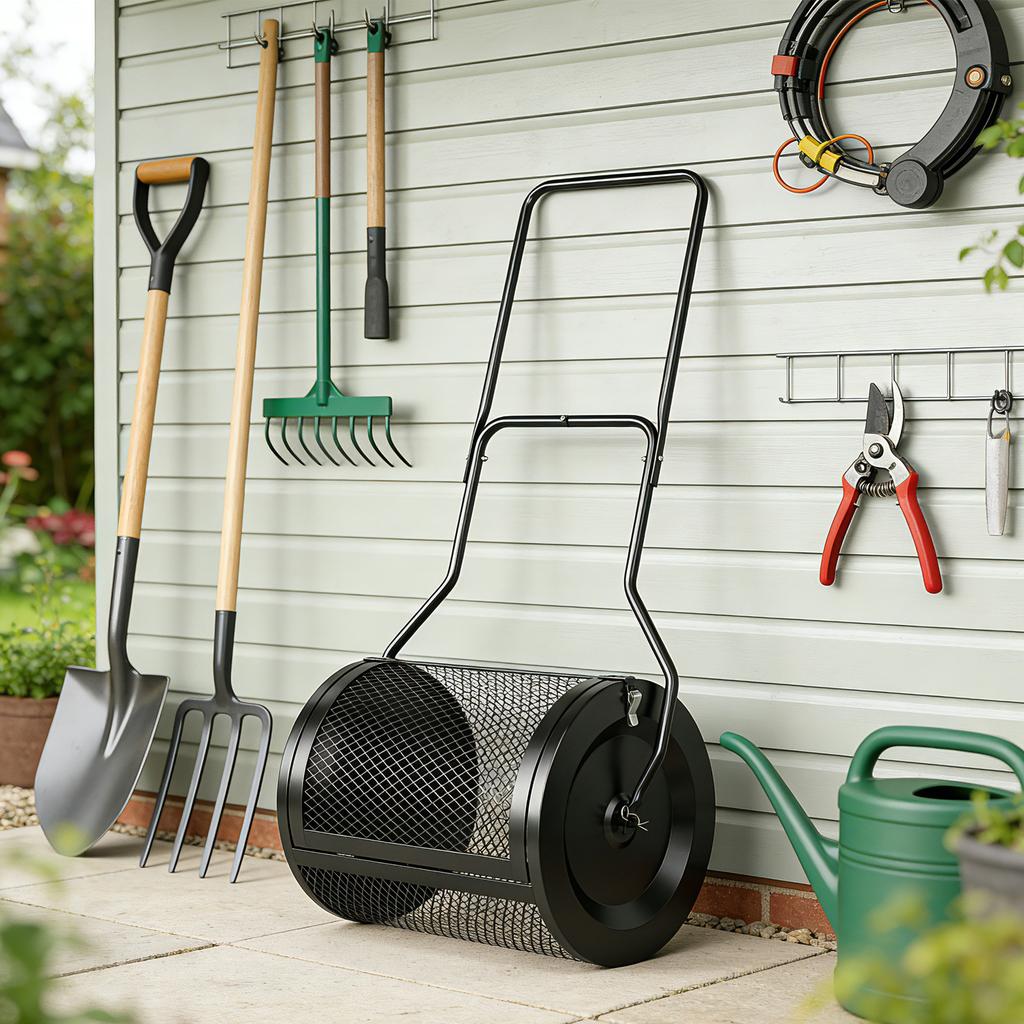 Compost Spreader, 20" Peat Moss Spreader with Detachable U-Shaped Handle and Metal Mesh Basket