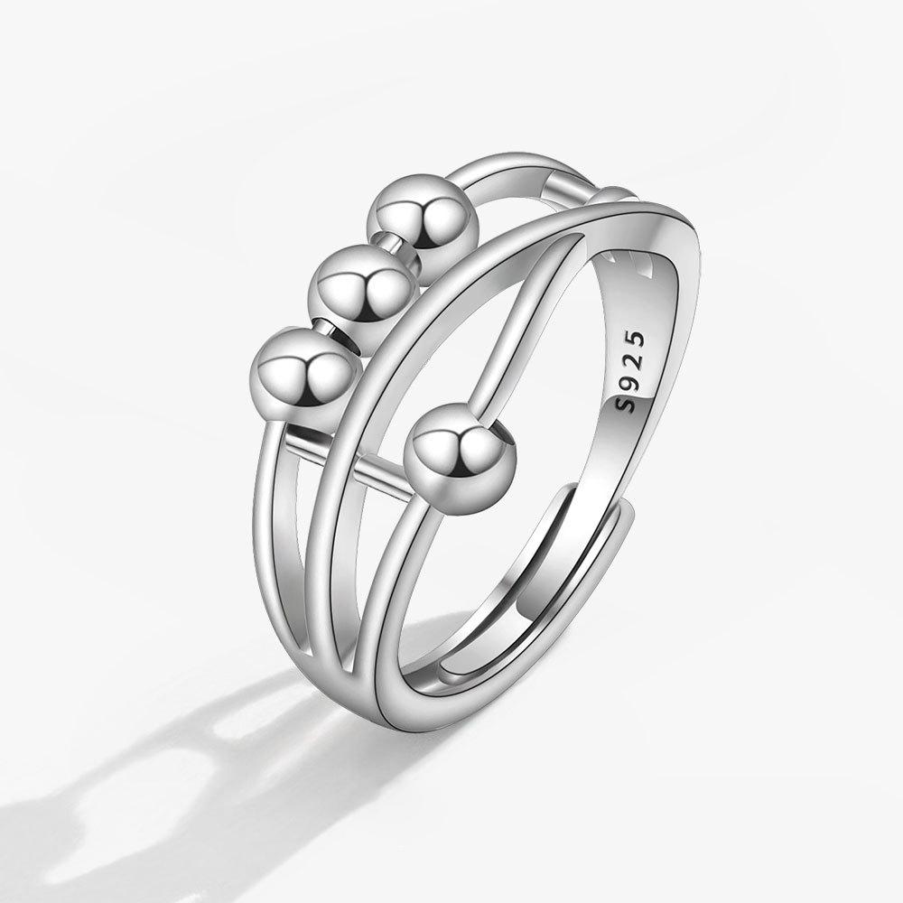Anti Stress Anxiety Silver Ball Rings 925 Women Men Spinner Fidget Rings Vintage Gold Couple Anillos Jewelry Gift