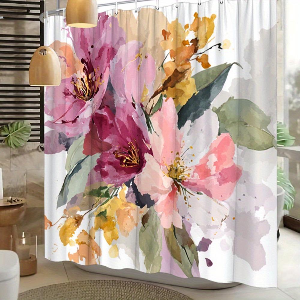 

Watercolor Abstract Flowers Washable Dirt-Resistant Shower Curtain Shower Head Waterproof Polyester Bath Curtain For Home Decor W60H190(CM)-1 Pcs