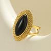 Stainless Steel Agate Oval Opening Rings Waterproof Natural Stone Texture Glossy Shine Ring Vintage Geometric