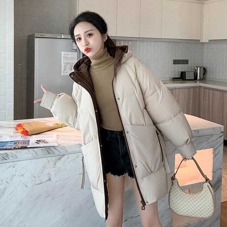 Women's Mid-length Cotton-padded Jacket Korean Style Loose Thick Diamond Check Cotton Jacket main image 0