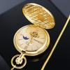Classic Ornately Carved Golden Mechanical Pocket Watch Gold Pendant Gold Plated Dial Ladies Pendant Necklace Men's Watches Gifts
