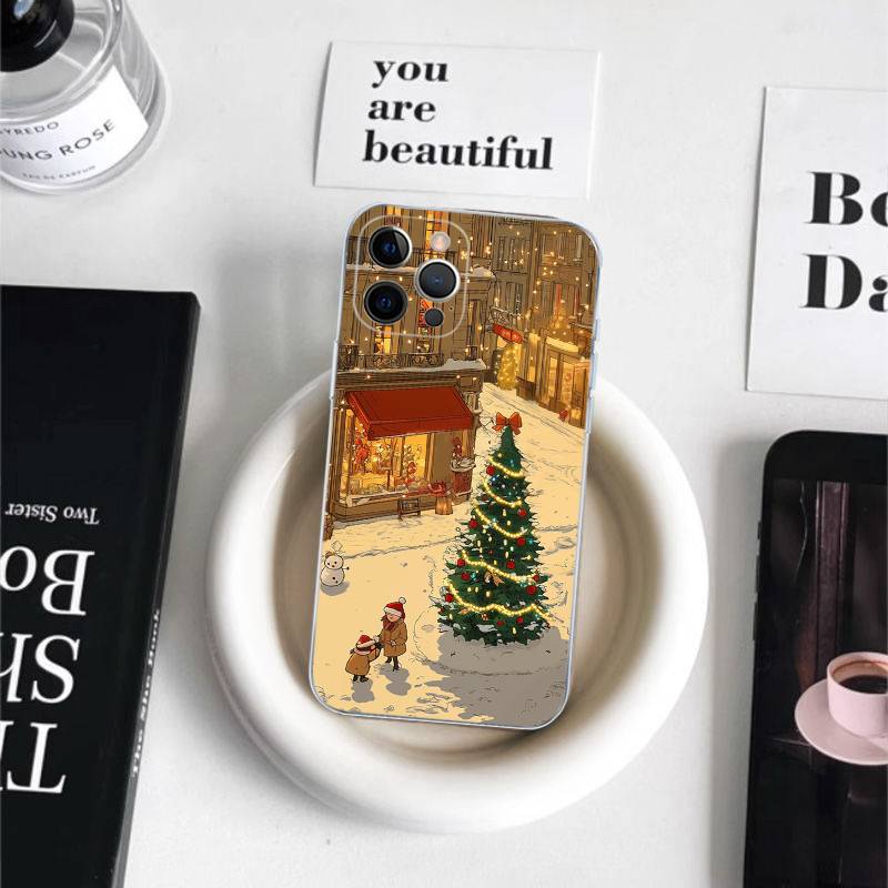 Anime Weihnachtsmann Rentier Weihnachtsbaum Handyhülle für iPhone 11 12 13 14 15 16 17 Pro Max Plus Transparente Rückseite