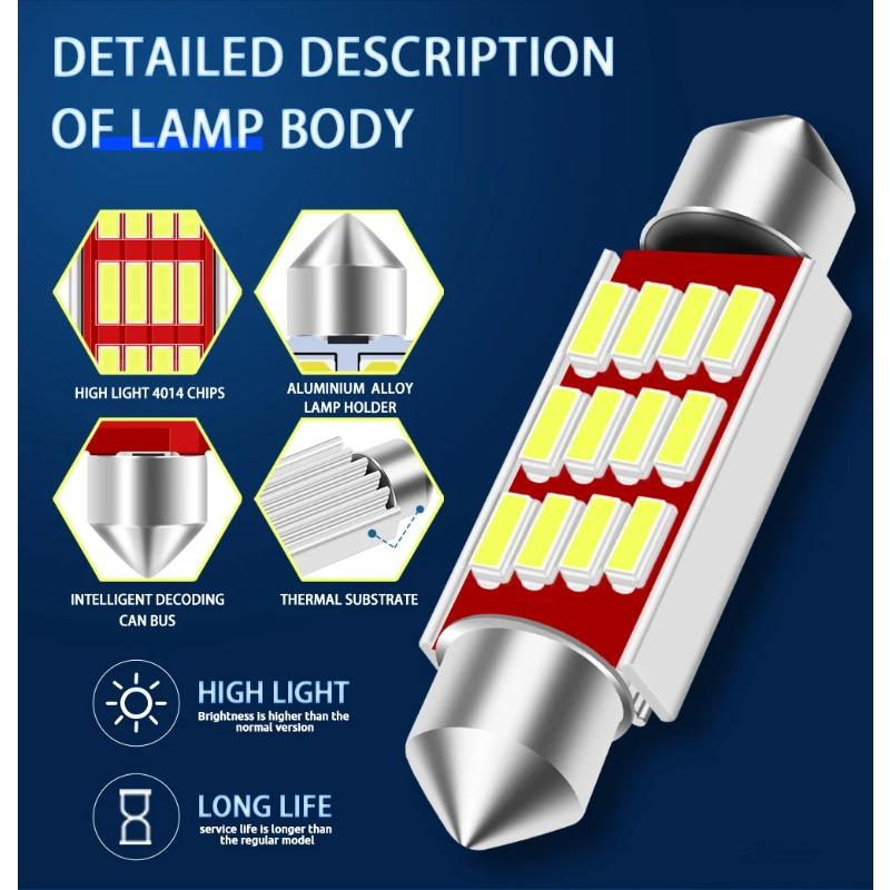10pcs Car LED Reading Bulb 31mm 36mm 39mm 41mm C5W C10W Super Bright 4014 SMD Canbus Error Free Auto Interior Doom Lamp