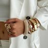 Imitation Pearl Spring Bracelet Women, Fashion Design Sense Metal Cut Surface Glossy Open Bracelet