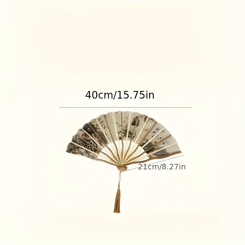 Traditional Chinese Ink Painting Folding Fan Portable Bamboo Cloth Hand Fan with Floral Pattern and Tassel for Qipao Accessory