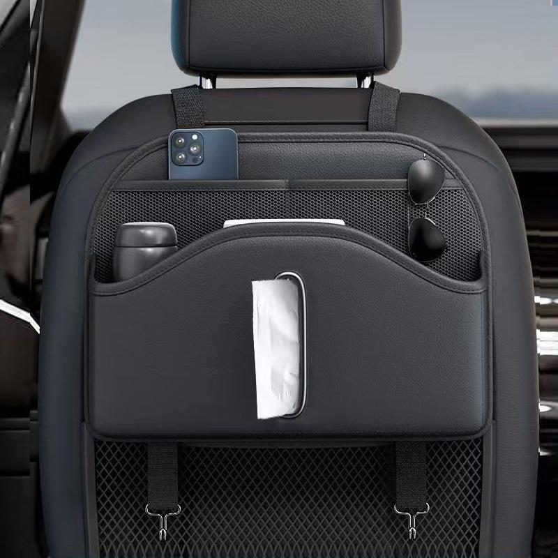 Car Seat Back Tissue Storage Bag Leather Multi-function Auto Backseat Organizer Hanging Cup Holder Umbrella Phone Pockets