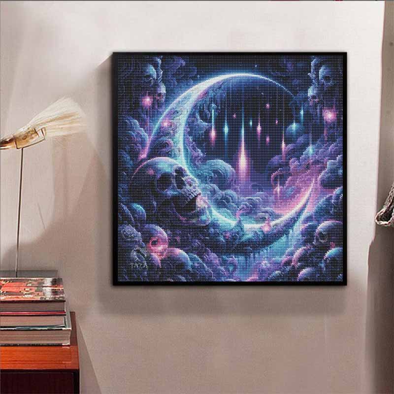 Diamond Painting Kit Glowing Moon Celestial Galaxy Pattern DIY Full Drill Canvas Art Relaxing Handmade Gift for Craft Lovers