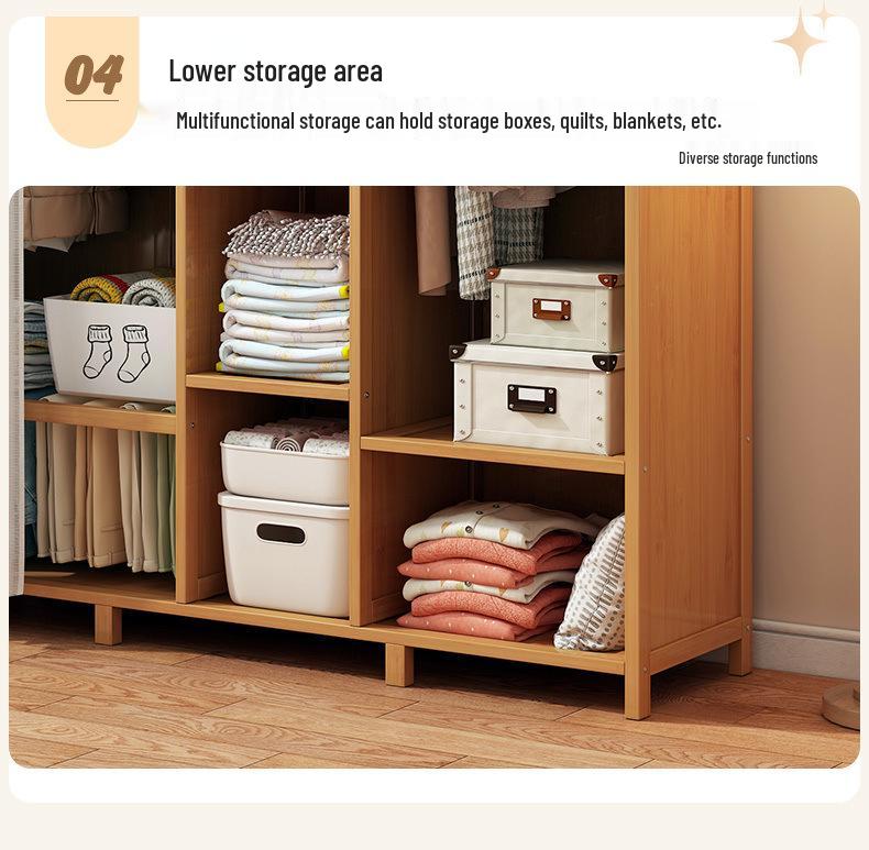 Floor-Standing Wardrobe with Curtain for Bedroom Storage, Easy Assembly, Space-Saving Design.