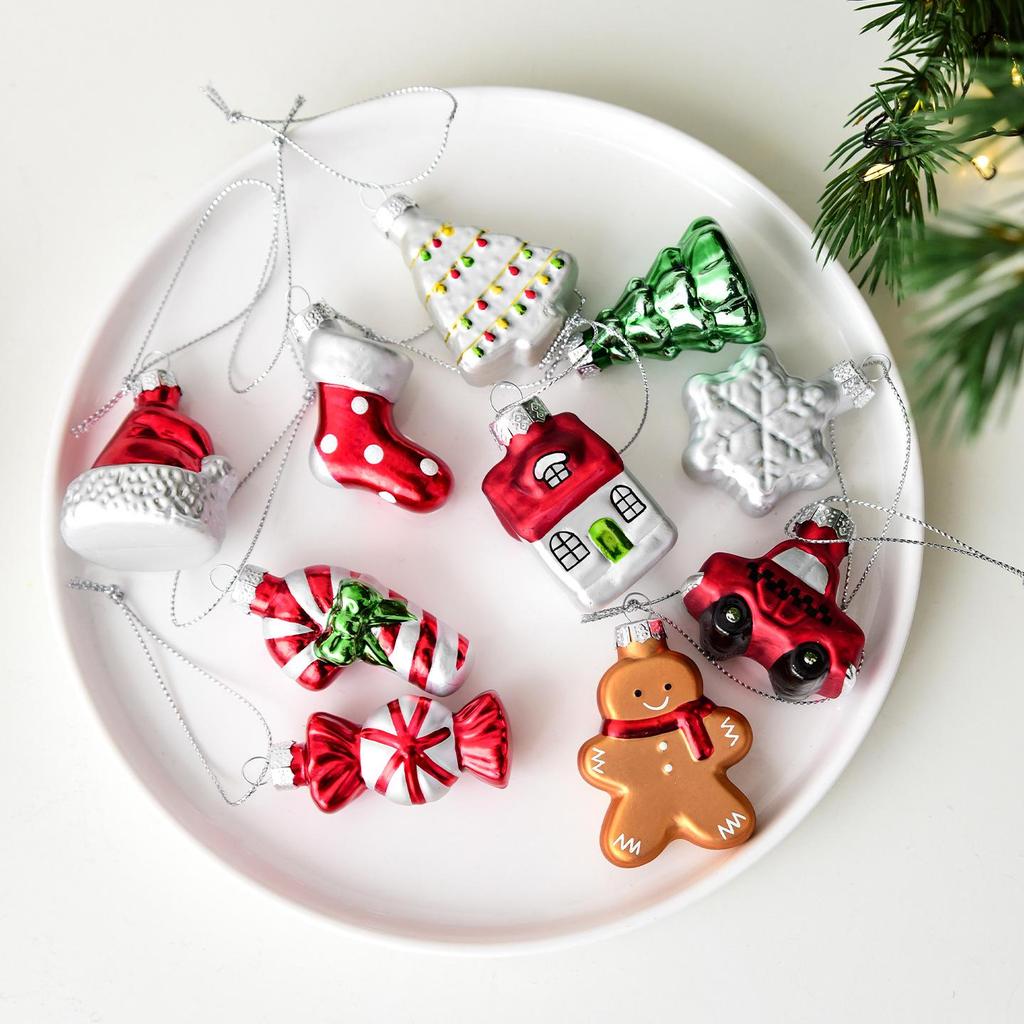 Christmas Decorations Creative Painted Glass Ornaments - Santa, Snowman & Christmas Tree Hanging Charms