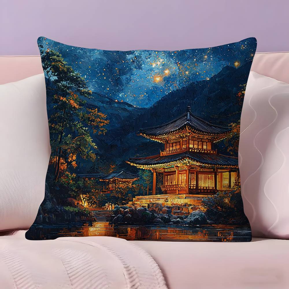 ART Korea Foguo Temple Pillow Case Anti-dustmite Pillowcase Invisible zipper silky short plush Sofa cushion cover