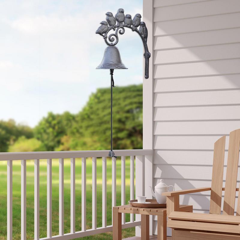 Farmhouse Dinner Bell Cast Iron Church Wall Bell Wall-Mounted Front Gate Bell Decorative Farm Accent Bells With 6 Birds Large &