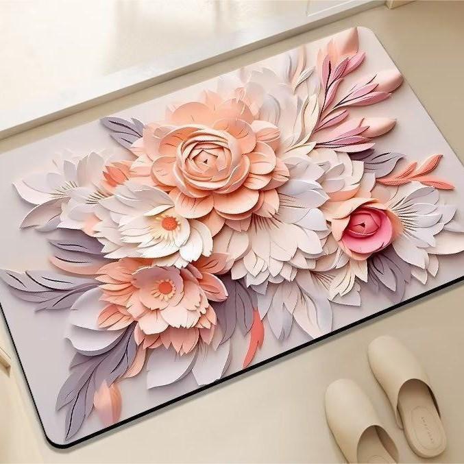 Küchenteppiche Blumendruck Wasserdicht Rutschfest Dick Gepolsterte Küchenmatte Hochbelastbare Komfort-Stehmatte für die Küche
