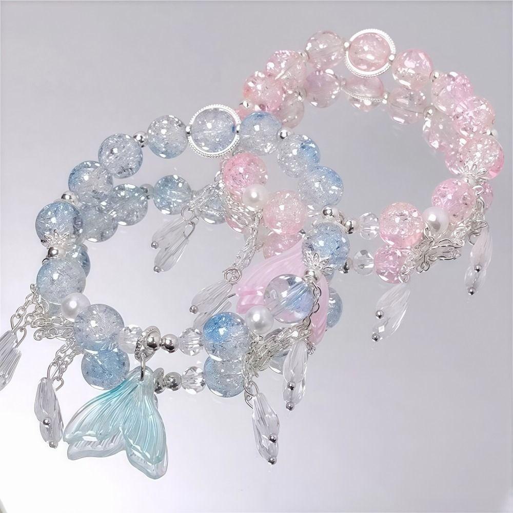 Sweet Lucky Bracelet Colorful Beads Bead Chain Fishtail Crystal Bracelet For Women Girls