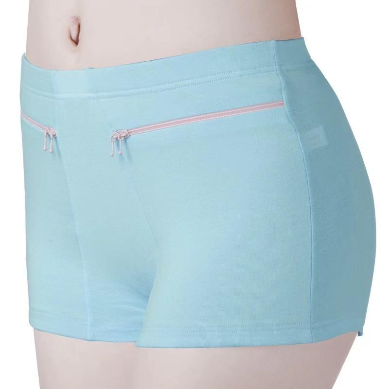 Women Cotton Panties High Waist Briefs Pockets Zipper Underwear Plus Size Underpants Simple Elderly Female Safety Shorts Pants Pants-shorts Bikinis