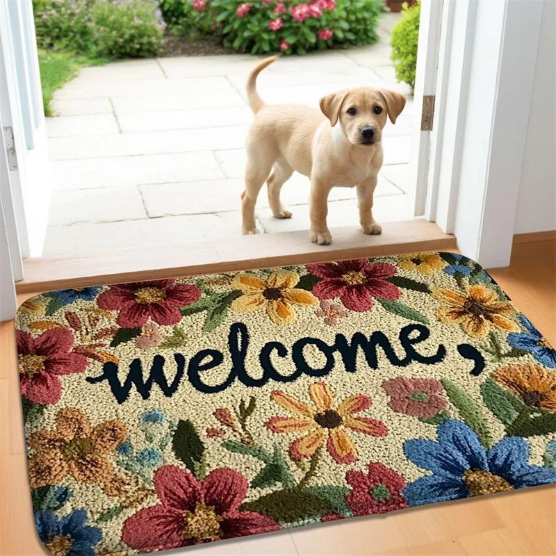 Floral Welcome Kitchen Carpet Living Room Dining Room Laundry Floor Mat Bath Balcony Hallway Non-slip Door Mat