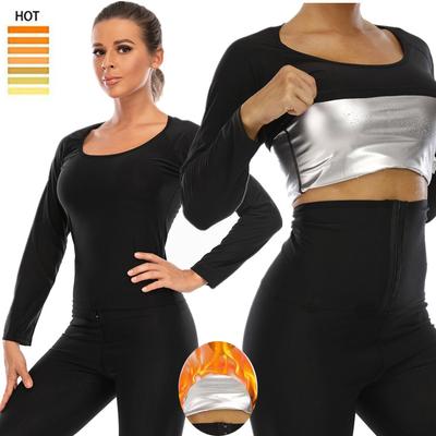 Ladies Silver Plated Long Sleeve Wicking Tank Top Round Neck Fitness Sauna Wear Sports Wicking Corset