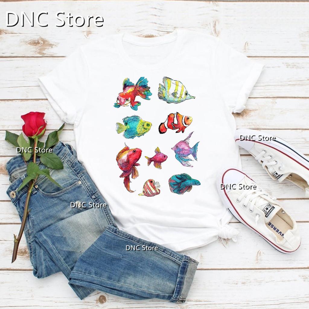 Newly Arrived Women'S T-Shirt Funny Marine Life dolphin Cartoon Print Tshirt Fashion 90s Tshirts Summer Femme T Shirt Tops