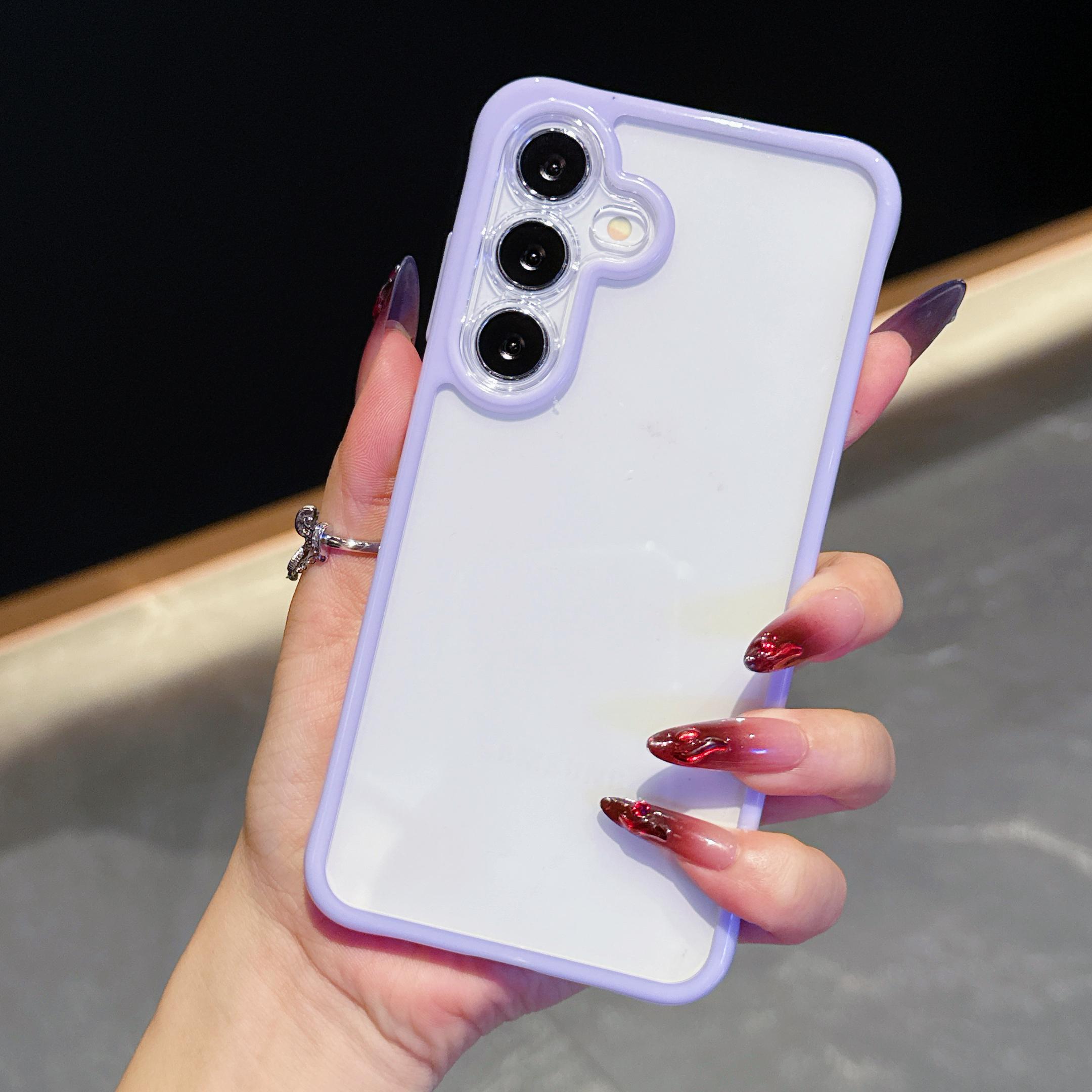 

Чехол-бампер конфетного цвета с точной защитой камеры для Samsung Galaxy S23 S24 S25 S24FE Прозрачная мягкая акриловая крышка для Samsung Galaxy A36 A56 A35 A55 A26 Samsung S24 FE фиолетовый