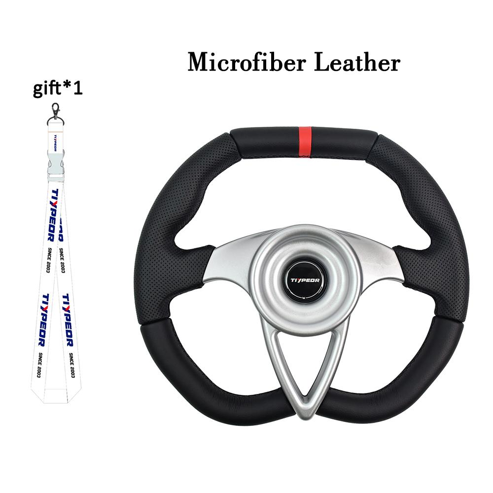 TIYPEOR 350mm Car Steering Wheel Silver Aluminum Carbon Drift Simulation Racing Game Steering Wheel With D-shaped GZFXP740-01