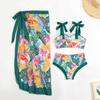 Neuer bedruckter Damen-Badeanzug mit Sarong High Waist Bikini Damen Bademode Dreiteiliges Bikini-Set Badegast Badeanzug Schwimmen