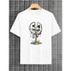 Men's Fashion Skeleton and Flower Happy Face Printed T-shirt Men's Casual Street Style Skeleton T-shirt Versatile Short Sleeve T