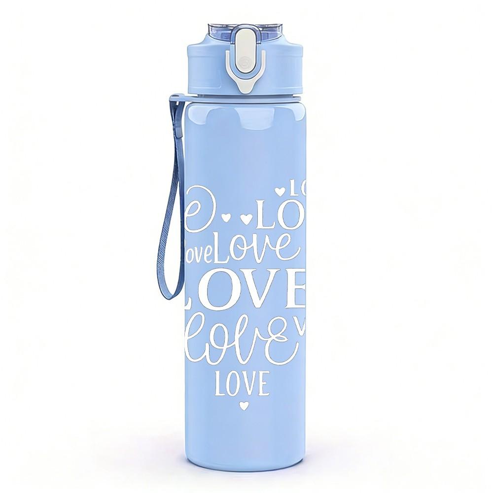 1PC Light Cursive Love Letter Print 750ml Color Plastic Sports Water Bottle Leakproof Flip Straw Lid Suitable for Sports Office Home Use