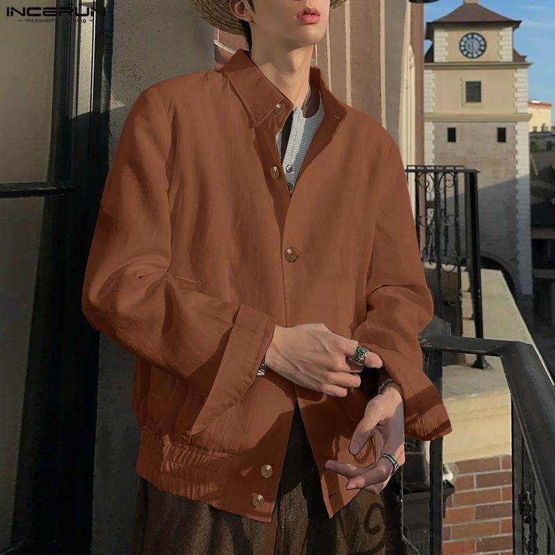 INCERUN Spring Men Lapel Neck Long Sleeve Buttons Casual Loose Thin Jackets Coats