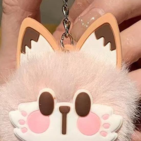 Sleutelhanger Hanger met Bel Bont Vos Gezicht Roze Pootafdrukken Zacht Pluche Sleutelhanger Tassen Rugzakken Decoratieve Accessoires