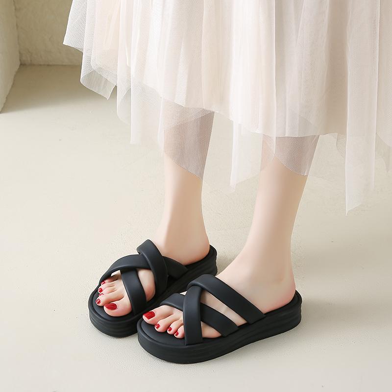 Fashion CRLAYDK Fashion Sandals for Women Cross Straps Slip On PU Leather Slides Ladies Casual Footwear Summer Flat Beach Slippers