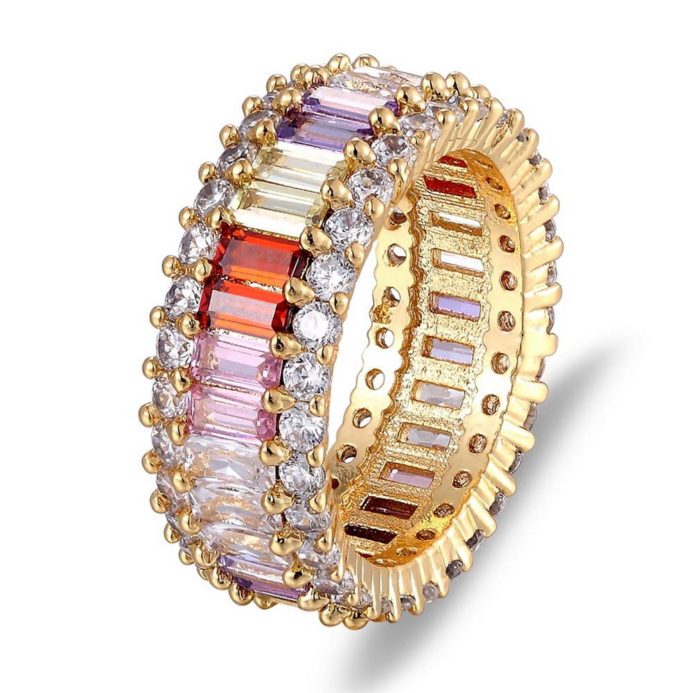 Nidin Top Quality Colorful Rainbow CZ Ring For Women Girls Fashion Engagement Wedding Band Charm Party Jewelry 10 Styles Choice