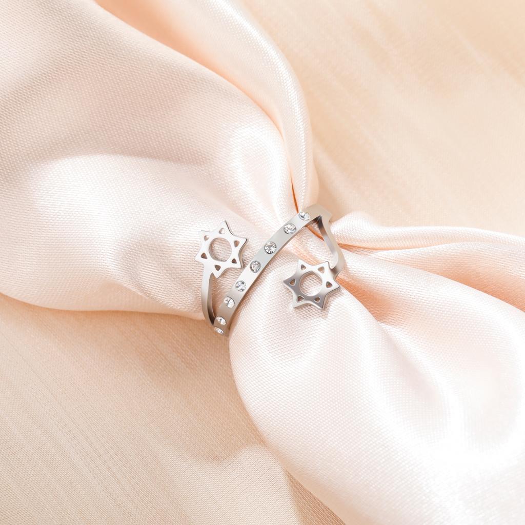 Minimalist Star of David Open Ring Magen David Ring Wicca Amulet Hexagram Ring Adjustable Je Star Jewelry for Women & Men