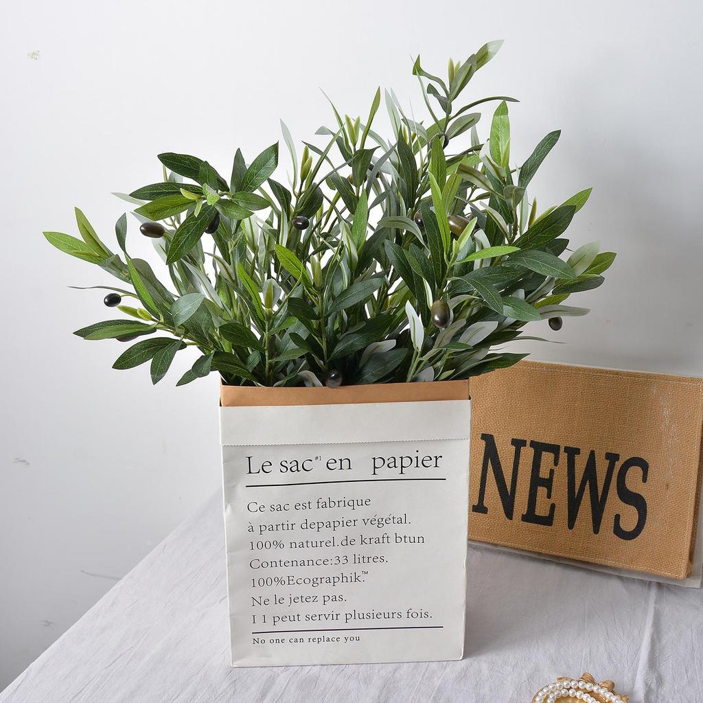 Artificial Olive Branch with Fruit - Green Decorative Plant for Dining Table, Wedding, and Photography Props.