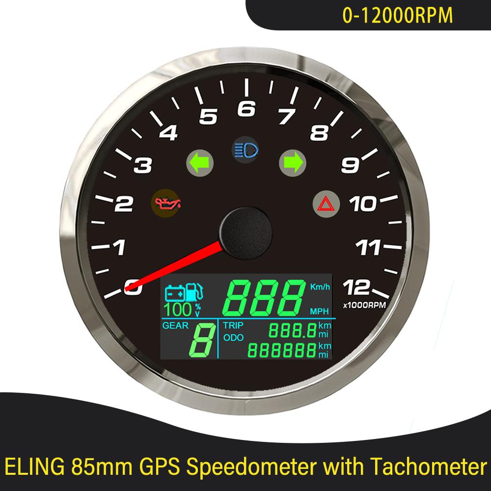 85mm GPS Speedometer 0-299km/h MPH with 0-12000RPM Tachometer High Beam Turn Light Oil Pressure for Motorcycle Car 12V 24V