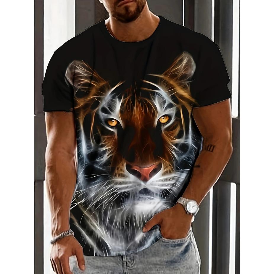 Men's Casual Short Sleeve T-Shirt - Animal Print Skull & Foliage Graphic Breathable Summer Tee Round Neck for Outdoor & Casual Wear, Summer