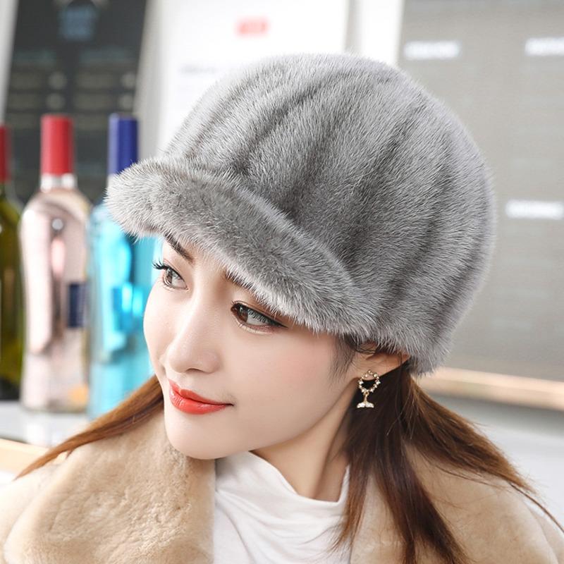 Real Mink Fur Hat Women'S Winter Fashion Baseball Hat Warm Mink Fur Knight Duck Tongue Hat Luxury Keep Warm Russian Lady Caps