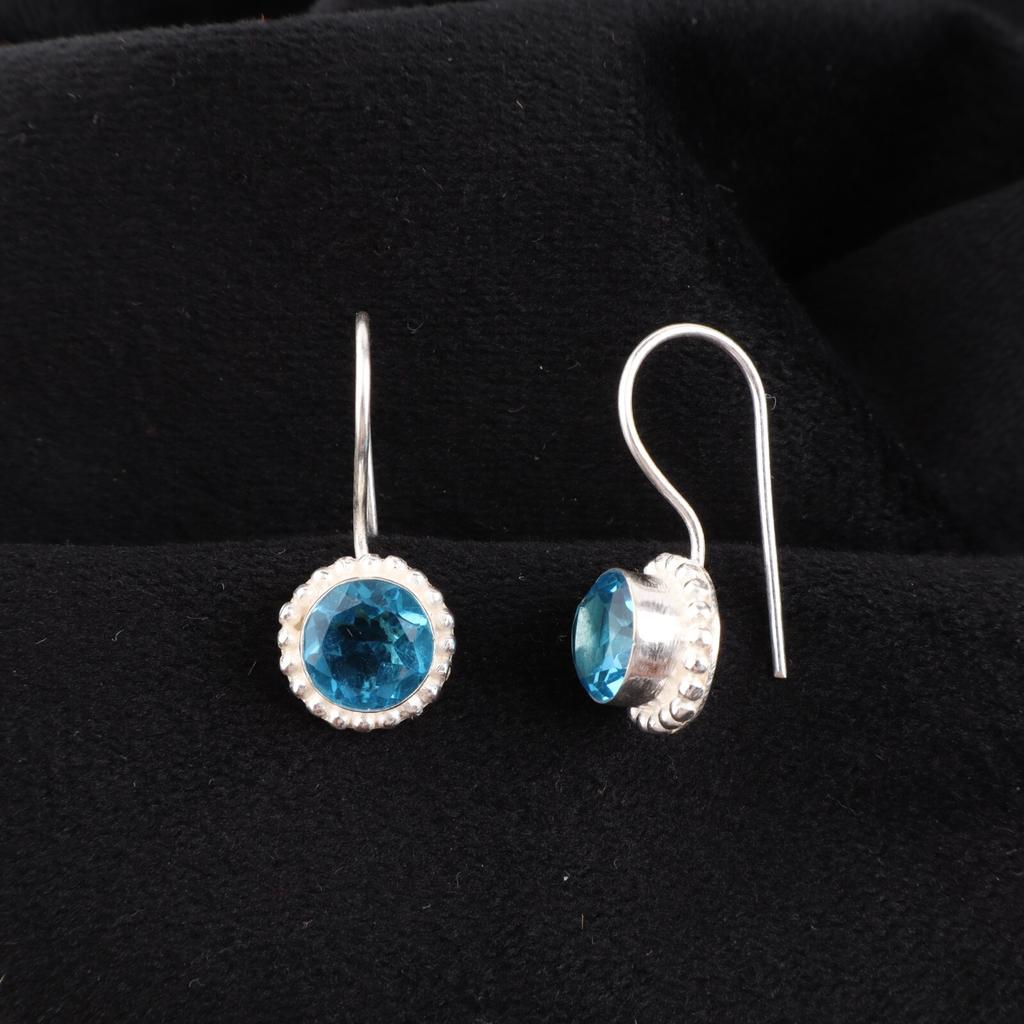 Swiss Blue Topaz Gemstone 925 Sterling Silver Jewelry Handmade Earrings 0.93" EE-177-4