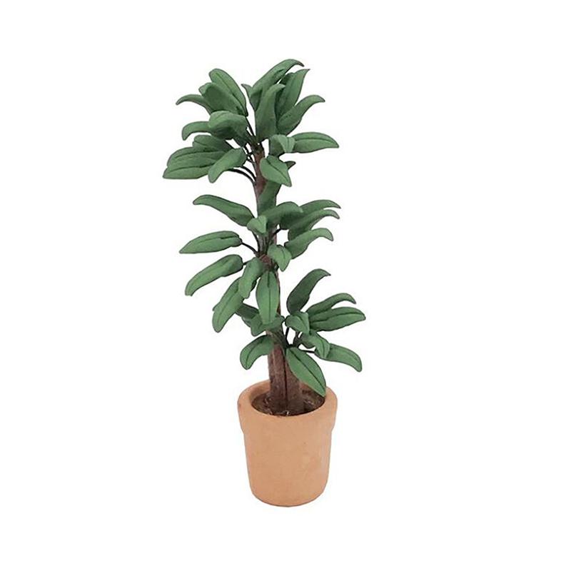 1:12 Dollhouse Miniature Potted Tree Plant Green Leafed Bonsai Garden Decor Toy