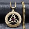 Collana Triquetra Nodo Celtico della Trinità per Donne Uomini Colore Argento Acciaio Inossidabile Pietra Collane Strega Gioielli collare N8064S02