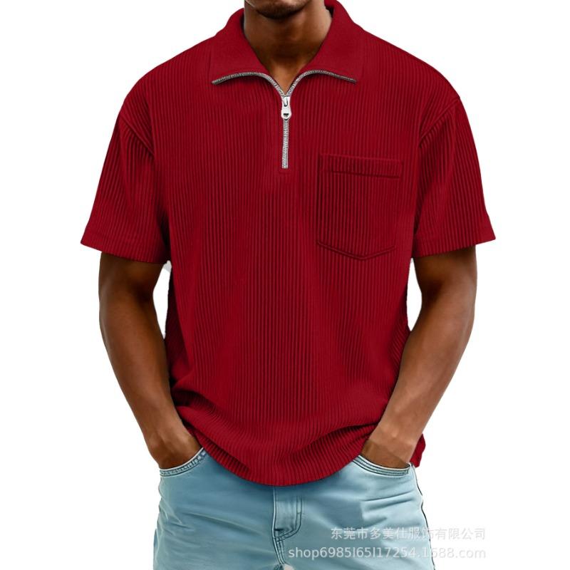 Mens Casual Solid Color Half Zip Short Sleeve Polo Shirt