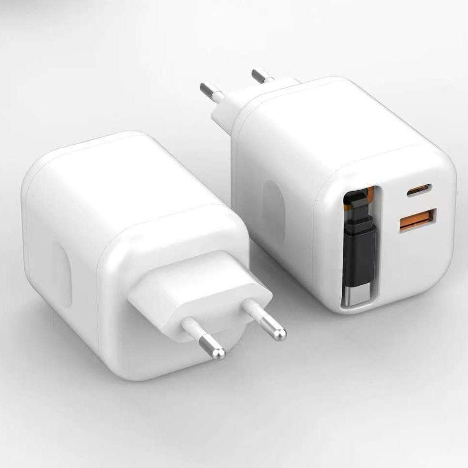 PD 40W Fast Charging Retractable Charger: Gallium Nitride, Dual A+C Port, Multifunction, Visible Charge Indicator.