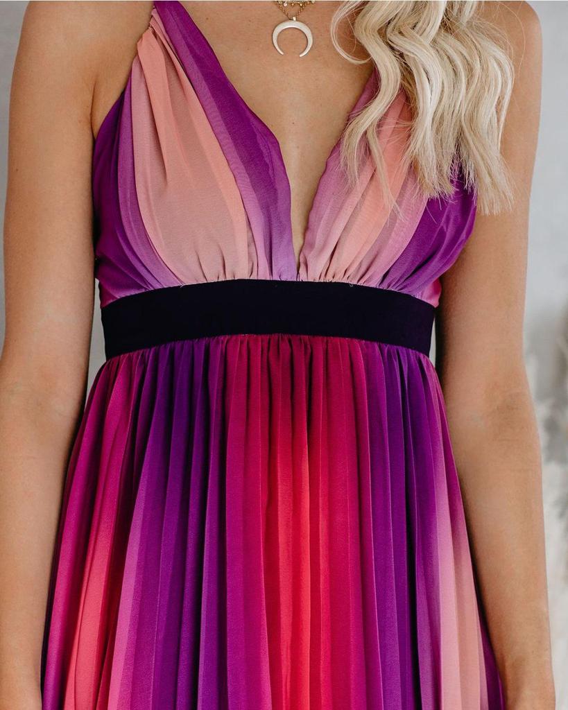 2020 Spring/Summer Women's Sexy Deep V Rainbow Mesh Suspender Dress