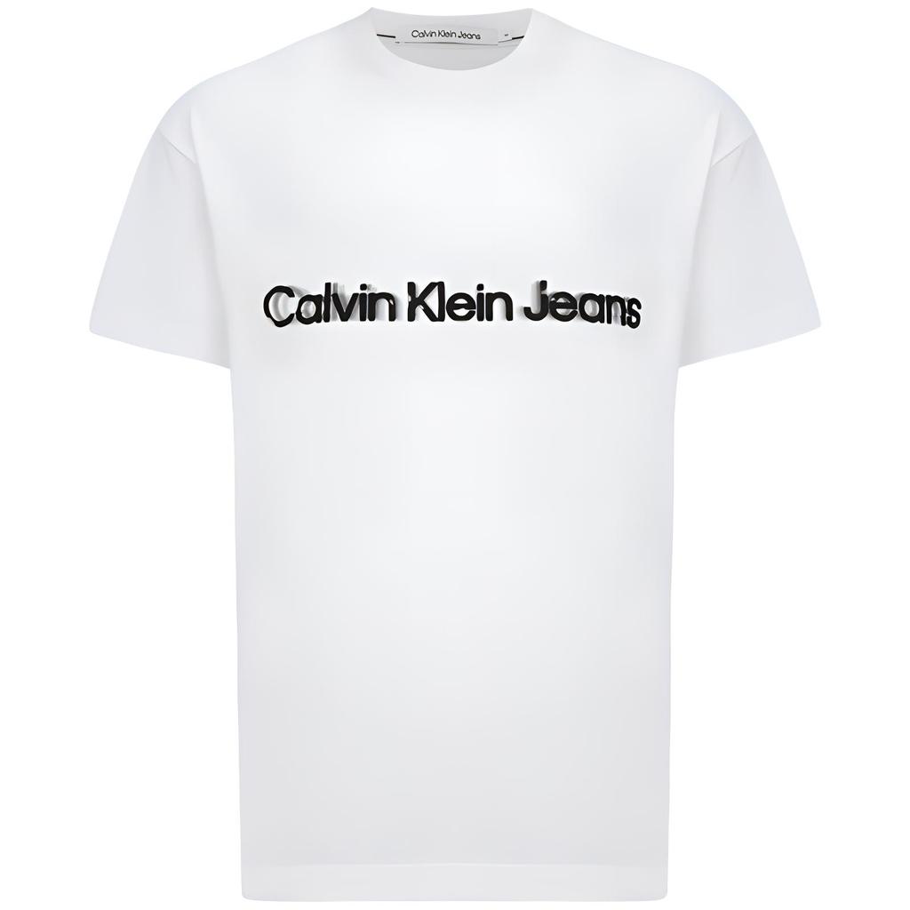 Calvin Klein Letter Pattern Loose Fit Crew Neck Short Sleeve T-Shirt Men Tops White J323251YAF